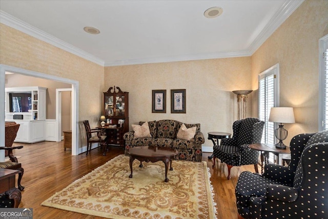 1681 Wild Azalea Ln, Athens, GA 30606 - living room with wood finished floors, crown molding, and baseboards