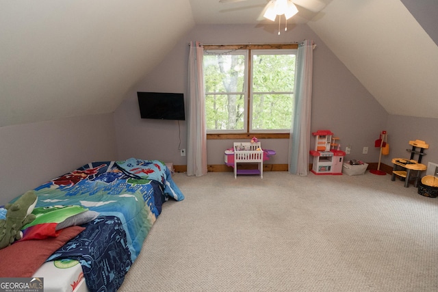 15 Falcon Brook Dr, Dahlonega, GA 30533 - carpeted bedroom with vaulted ceiling and ceiling fan