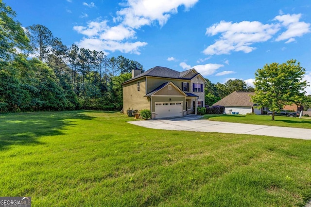 2102 Braswell Ln, Loganville, GA 30052 - view of front of house featuring driveway, a chimney, and a front yard