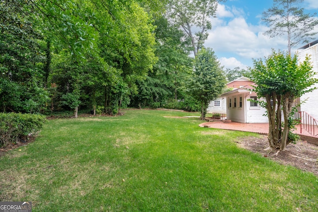 view of grassy yard with a patio
