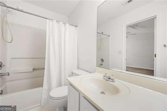 1135 Kilmington Ct, Alpharetta, GA 30009 - bathroom with toilet, vanity, and shower / tub combo with curtain