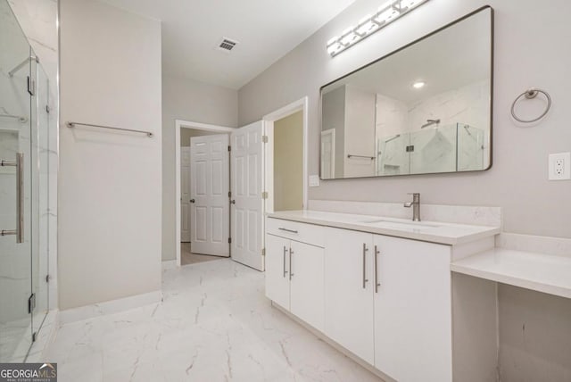7428 Mockingbird Trl, Riverdale, GA 30274 - full bath with a marble finish shower, marble finish flooring, vanity, and baseboards