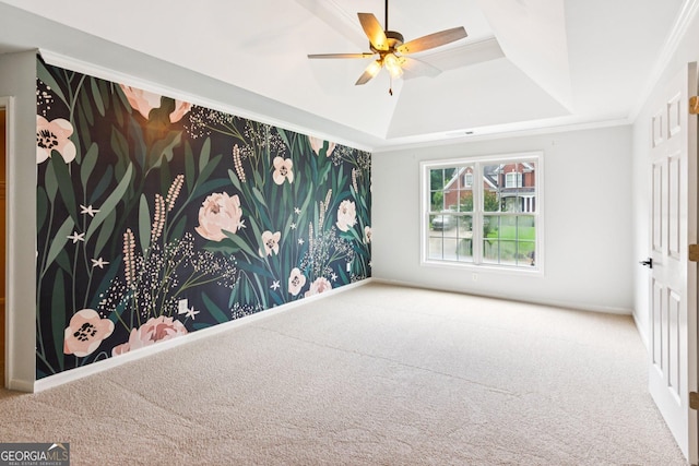 610 Golden Meadows Ln, Suwanee, GA 30024 - carpeted empty room with a raised ceiling and a ceiling fan
