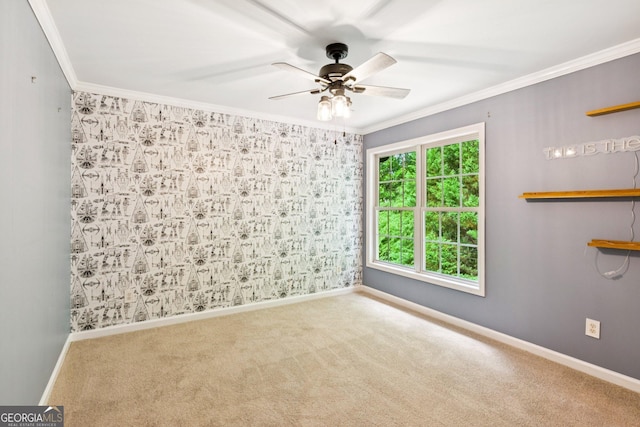 610 Golden Meadows Ln, Suwanee, GA 30024 - carpeted spare room with crown molding, baseboards, and a ceiling fan