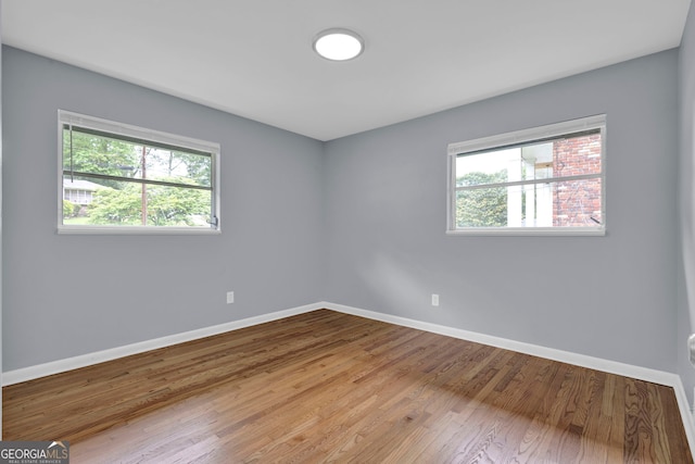 spare room featuring healthy amount of natural light, baseboards, and wood finished floors