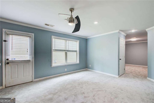 7933 Heathmore Dr, Fairburn, GA 30213 - unfurnished room featuring ornamental molding, a ceiling fan, carpet floors, baseboards, and recessed lighting