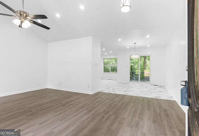 118 Greentree Pkwy, Macon, GA 31220 - unfurnished living room featuring wood finished floors, recessed lighting, ceiling fan, and vaulted ceiling