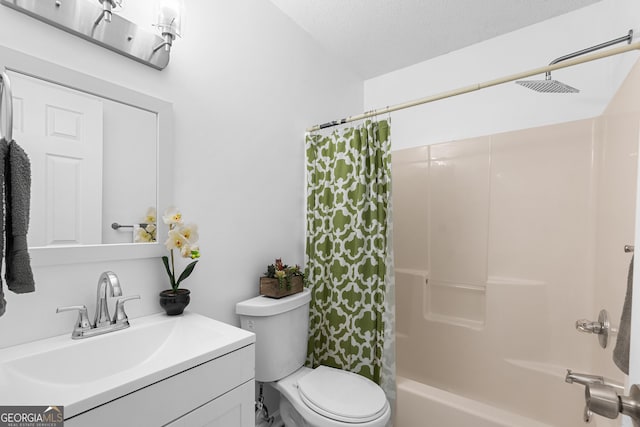 118 Greentree Pkwy, Macon, GA 31220 - bathroom with shower / bathtub combination with curtain, vanity, and a textured ceiling
