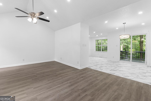 118 Greentree Pkwy, Macon, GA 31220 - unfurnished living room featuring recessed lighting, a ceiling fan, wood finished floors, and vaulted ceiling
