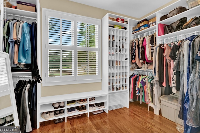 spacious closet with wood finished floors