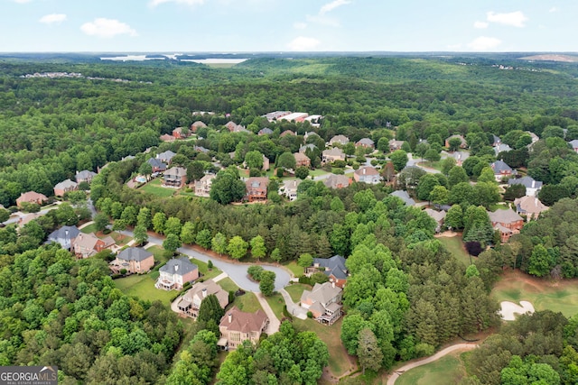 aerial perspective of suburban area featuring a heavily wooded area