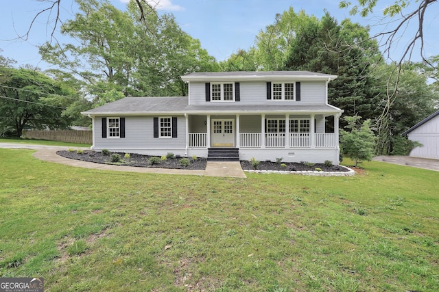 view of front facade featuring a porch and crawl space