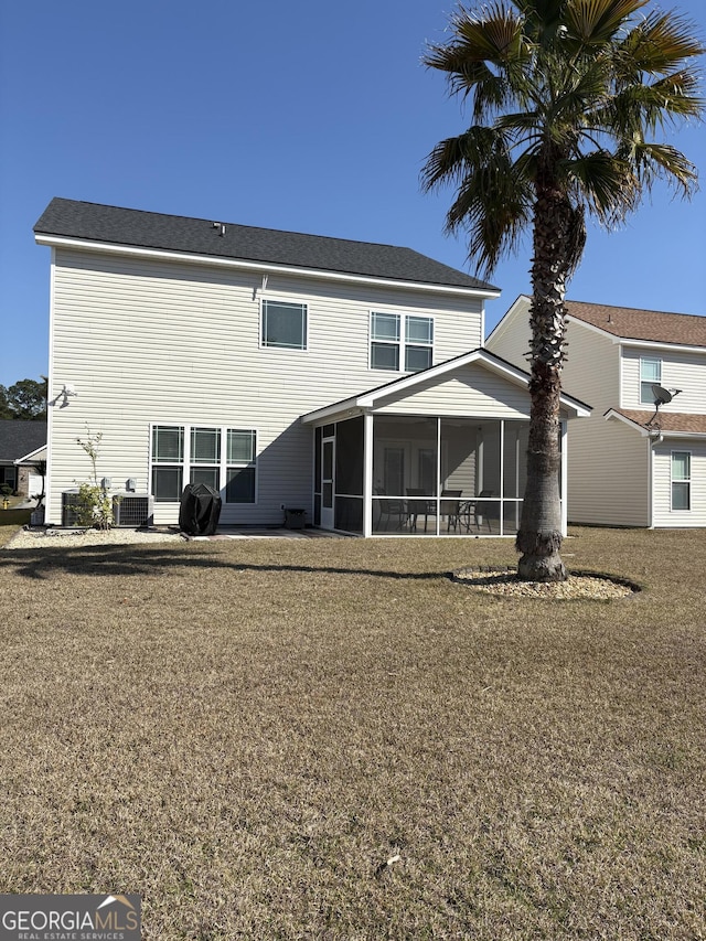 124 Somersby Blvd, Pooler, GA 31322 - rear view of property with a sunroom, a lawn, and central AC
