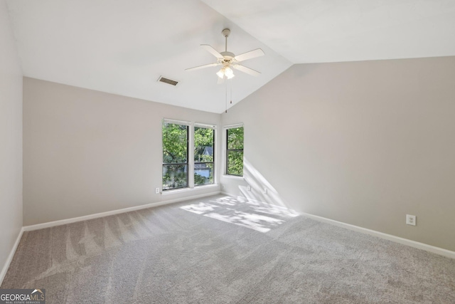 5362 Kelleys Mill Cir, Stone Mountain, GA 30088 - empty room with ceiling fan, carpet floors, lofted ceiling, and baseboards