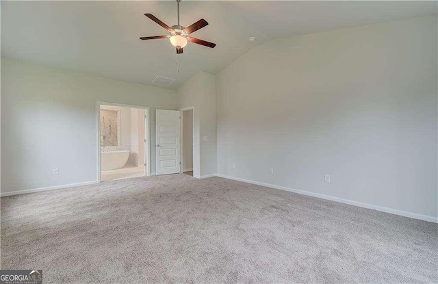 160 Cooper Cv W Lot 64, Fayetteville, GA 30215 - unfurnished bedroom with lofted ceiling, carpet floors, ensuite bath, and a ceiling fan