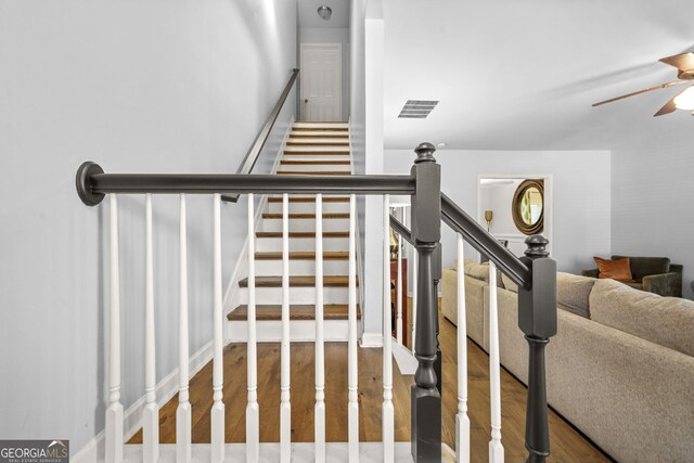 1326 Castleberry Dr, Buford, GA 30518 - stairs with ceiling fan and wood finished floors