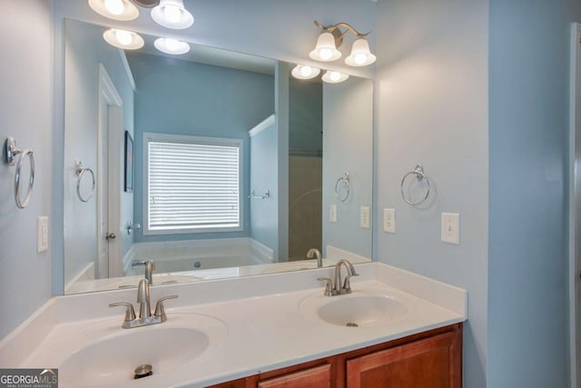 5730 Weddington Dr, Cumming, GA 30040 - bathroom with double vanity and a garden tub