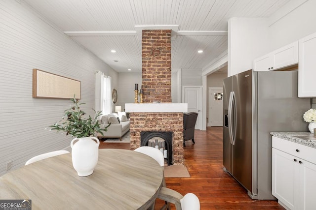 11 Pine St, Covington, GA 30014 - dining space with wood ceiling, dark wood-type flooring, and recessed lighting