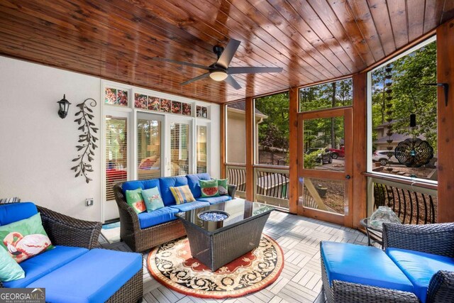 3182 Deepwater Dr, Gainesville, GA 30506 - sunroom with a ceiling fan and an outdoor living space