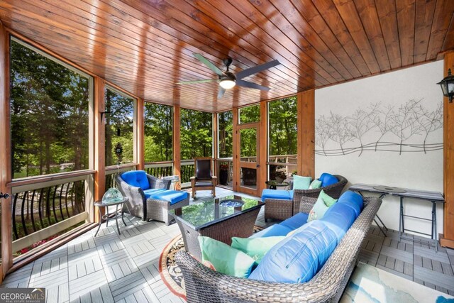 3182 Deepwater Dr, Gainesville, GA 30506 - sunroom / solarium featuring an outdoor hangout area and a ceiling fan