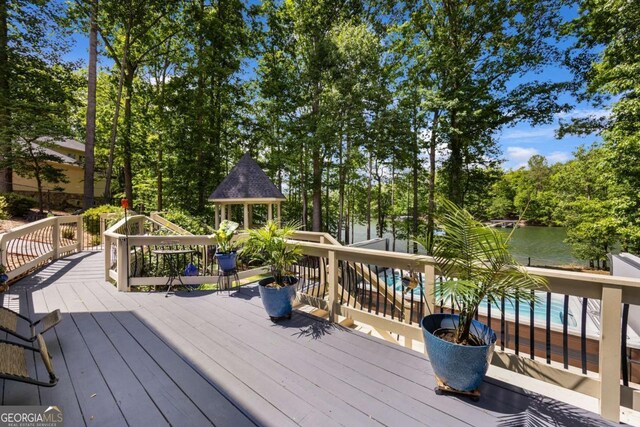 3182 Deepwater Dr, Gainesville, GA 30506 - wooden terrace featuring a water view and view of scattered trees