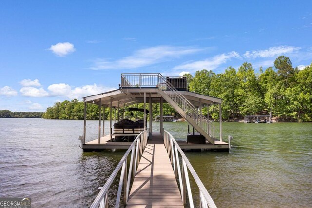 3182 Deepwater Dr, Gainesville, GA 30506 - dock area with a water view, boat lift, and central AC unit