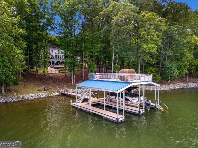 3182 Deepwater Dr, Gainesville, GA 30506 - dock area with a water view, boat lift, and view of wooded area