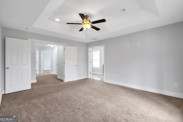 2342 Terrace View Cir SW, Atlanta, GA 30315 - unfurnished bedroom featuring a raised ceiling, carpet flooring, baseboards, recessed lighting, and ceiling fan