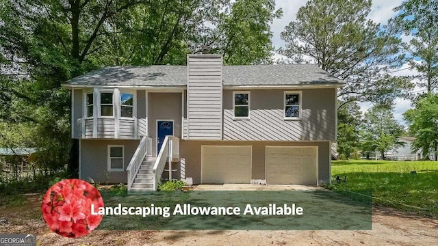 180 Old Airport Rd, Carrollton, GA 30116 - bi-level home with a garage, stucco siding, and a chimney