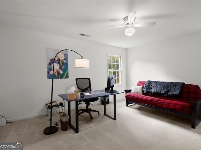 2458 Zachary Woods Dr, Marietta, GA 30064 - office area featuring light colored carpet, a ceiling fan, and baseboards