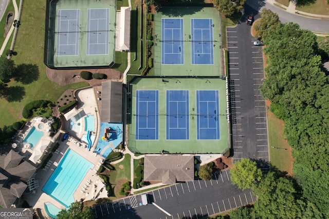 aerial view of a pool