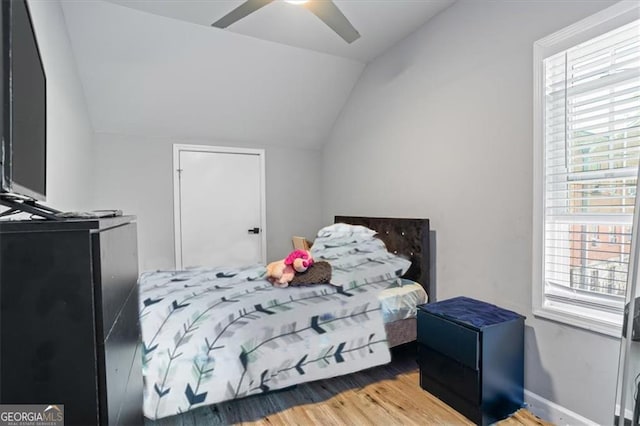 1174 Princess Ave SW, Atlanta, GA 30310 - bedroom featuring lofted ceiling, multiple windows, wood finished floors, and ceiling fan