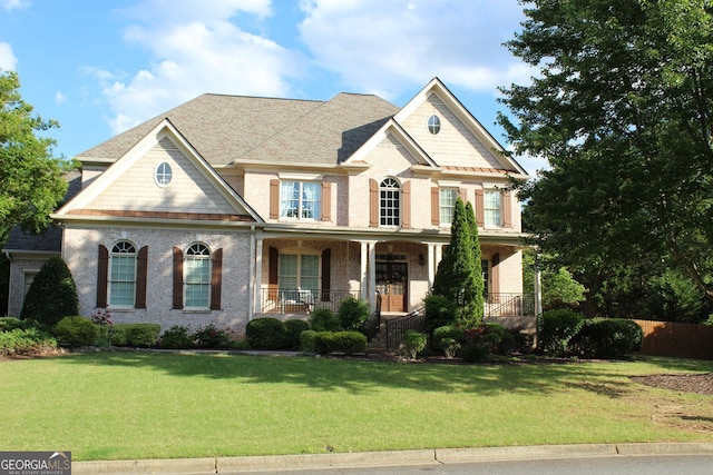 100 Braxton Way, Roswell, GA 30075 - view of front of property with a front yard, covered porch, and brick siding