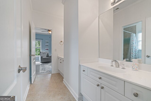 100 Braxton Way, Roswell, GA 30075 - full bath with vanity, ornamental molding, a shower with shower curtain, tile patterned flooring, and baseboards