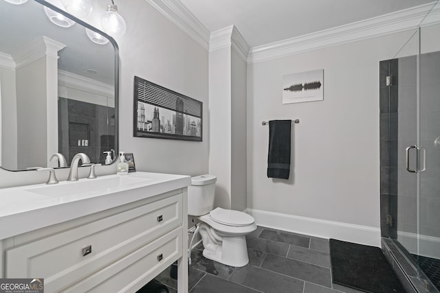100 Braxton Way, Roswell, GA 30075 - full bathroom featuring ornamental molding, toilet, vanity, and a stall shower