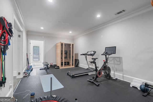 100 Braxton Way, Roswell, GA 30075 - exercise area featuring ornamental molding, recessed lighting, and baseboards