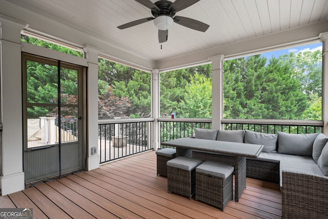 100 Braxton Way, Roswell, GA 30075 - wooden deck with outdoor lounge area and ceiling fan