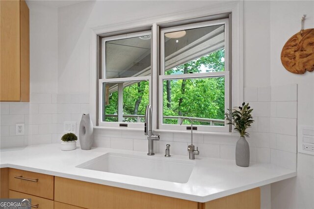 196 Mcelroy Mountain Dr, Jasper, GA 30143 - kitchen featuring a sink, tasteful backsplash, and light countertops