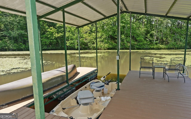 dock area with a water view