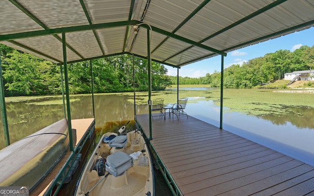 dock featuring a water view and view of scattered trees