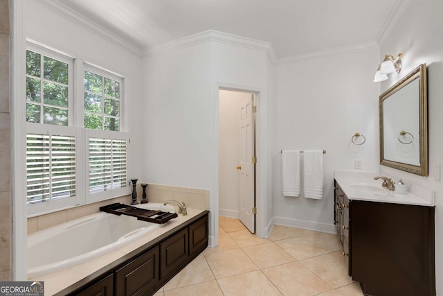 130 River Lndg NE, Sandy Springs, GA 30350 - bathroom featuring crown molding, a garden tub, vanity, and tile patterned flooring