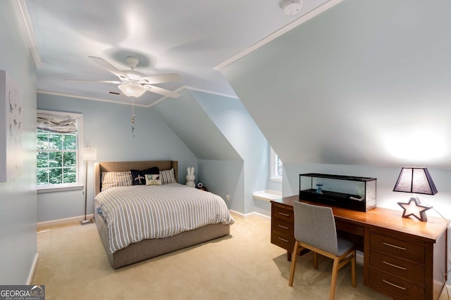 130 River Lndg NE, Sandy Springs, GA 30350 - bedroom featuring light colored carpet, crown molding, baseboards, a desk, and ceiling fan