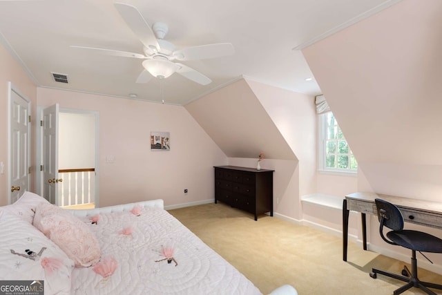 130 River Lndg NE, Sandy Springs, GA 30350 - bedroom featuring carpet flooring, baseboards, ceiling fan, an office area, and vaulted ceiling