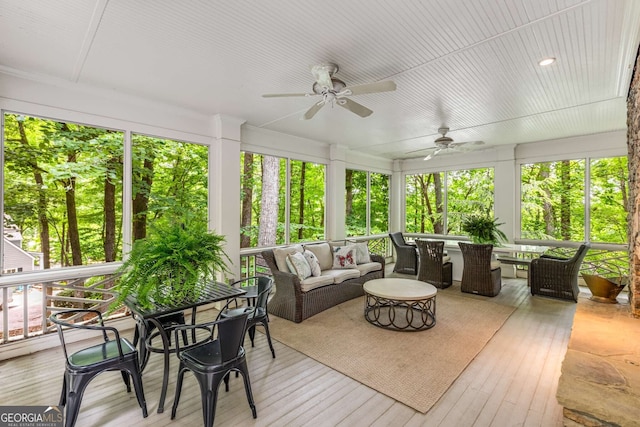 130 River Lndg NE, Sandy Springs, GA 30350 - sunroom / solarium with outdoor lounge area, a ceiling fan, and outdoor dining area