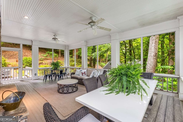 130 River Lndg NE, Sandy Springs, GA 30350 - sunroom featuring ceiling fan, outdoor dining area, and outdoor lounge area