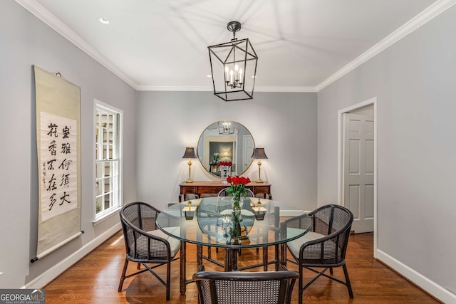 130 River Lndg NE, Sandy Springs, GA 30350 - dining space with baseboards, a chandelier, wood finished floors, crown molding, and recessed lighting
