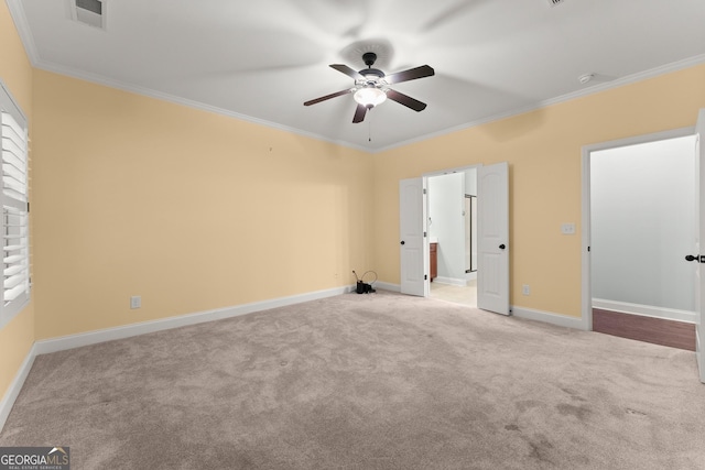 4633 Hidden Creek Dr, Gainesville, GA 30504 - unfurnished bedroom with crown molding, carpet floors, baseboards, ensuite bathroom, and ceiling fan