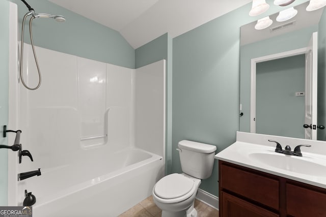 4633 Hidden Creek Dr, Gainesville, GA 30504 - full bathroom with toilet, vanity, shower / bathtub combination, and lofted ceiling
