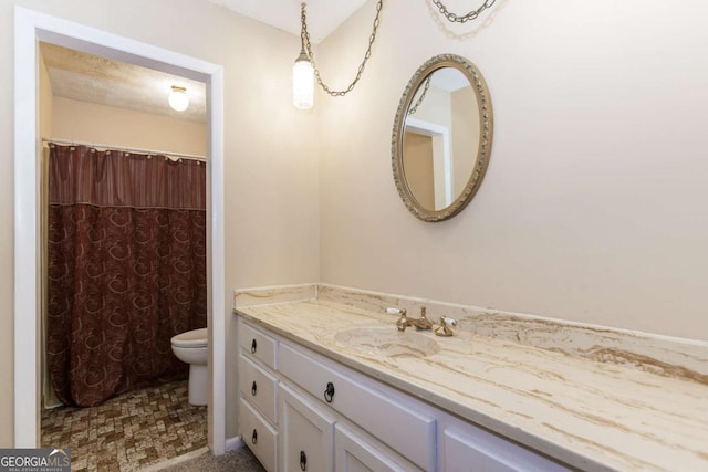 2228 Walker Dr, Lawrenceville, GA 30043 - full bath featuring toilet, vanity, and a shower with shower curtain