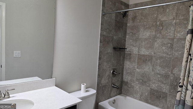 605 Lanshire Dr, Alpharetta, GA 30004 - bathroom featuring shower / tub combo with curtain, vanity, and toilet